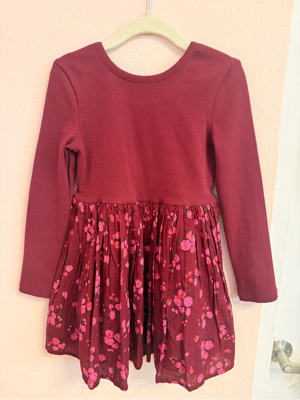 GAP Maroon Knit Top Dress with Pink Floral Skirt